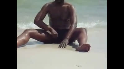 Black Amateur Strokes His Big Cock Outdoors at the Beach