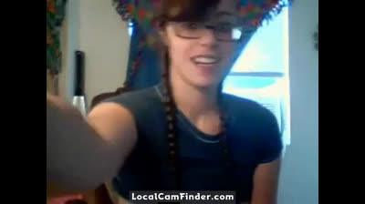 Busty Nerdy Amateur Plays on Webcam