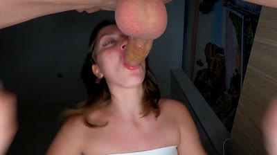 Small-titted babe gets a huge throatpie after an intense blowjob.