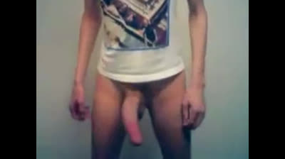 Skinny Twink Overflowing with Cum on Webcam